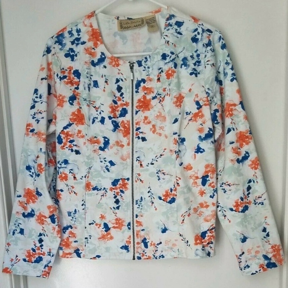 LIFE STYLE Floral Women's Jacket - Orange and Blue